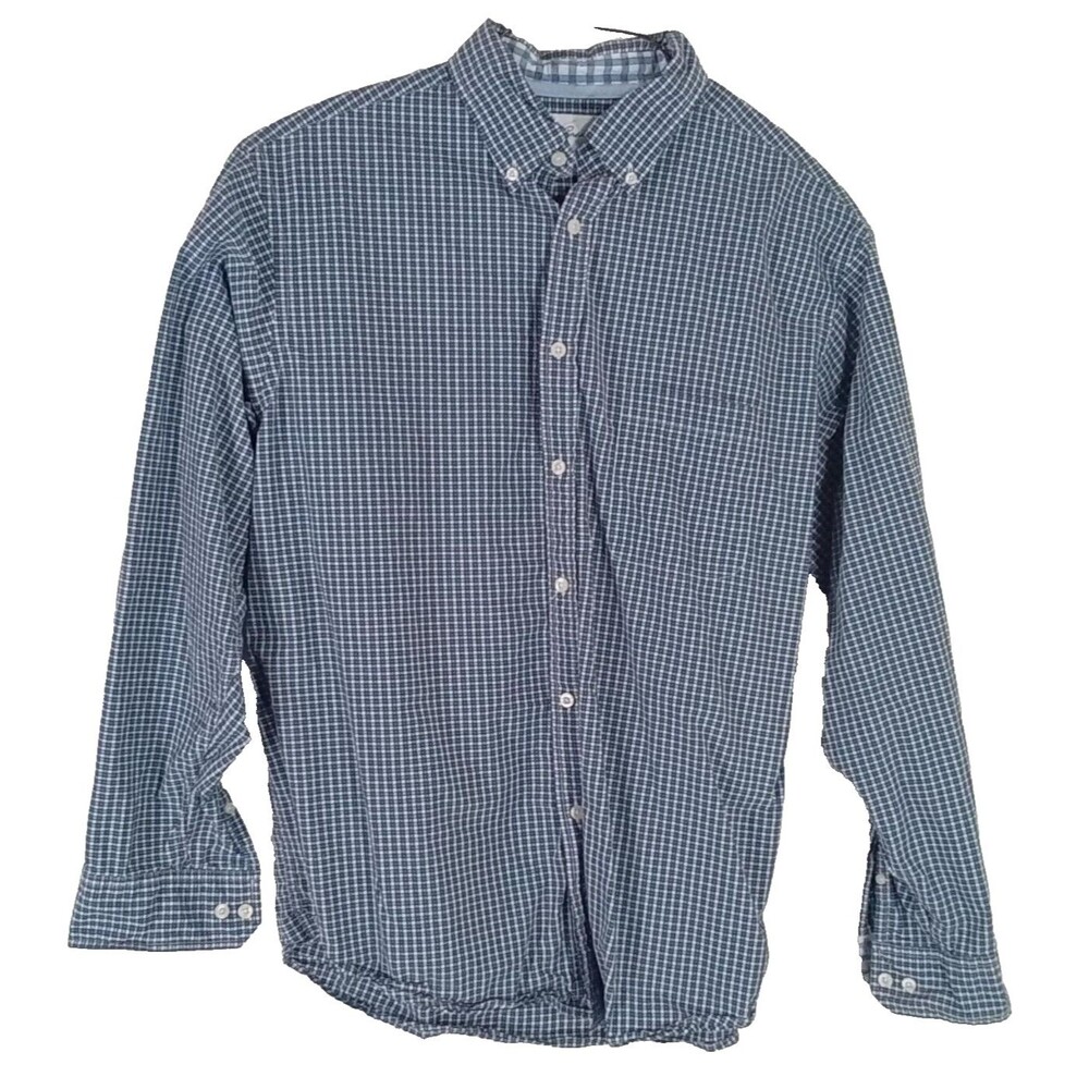RY Casuals Shirt Mens Large‎ Blue Plaid Long Sleeve Lightweight Cotton Button